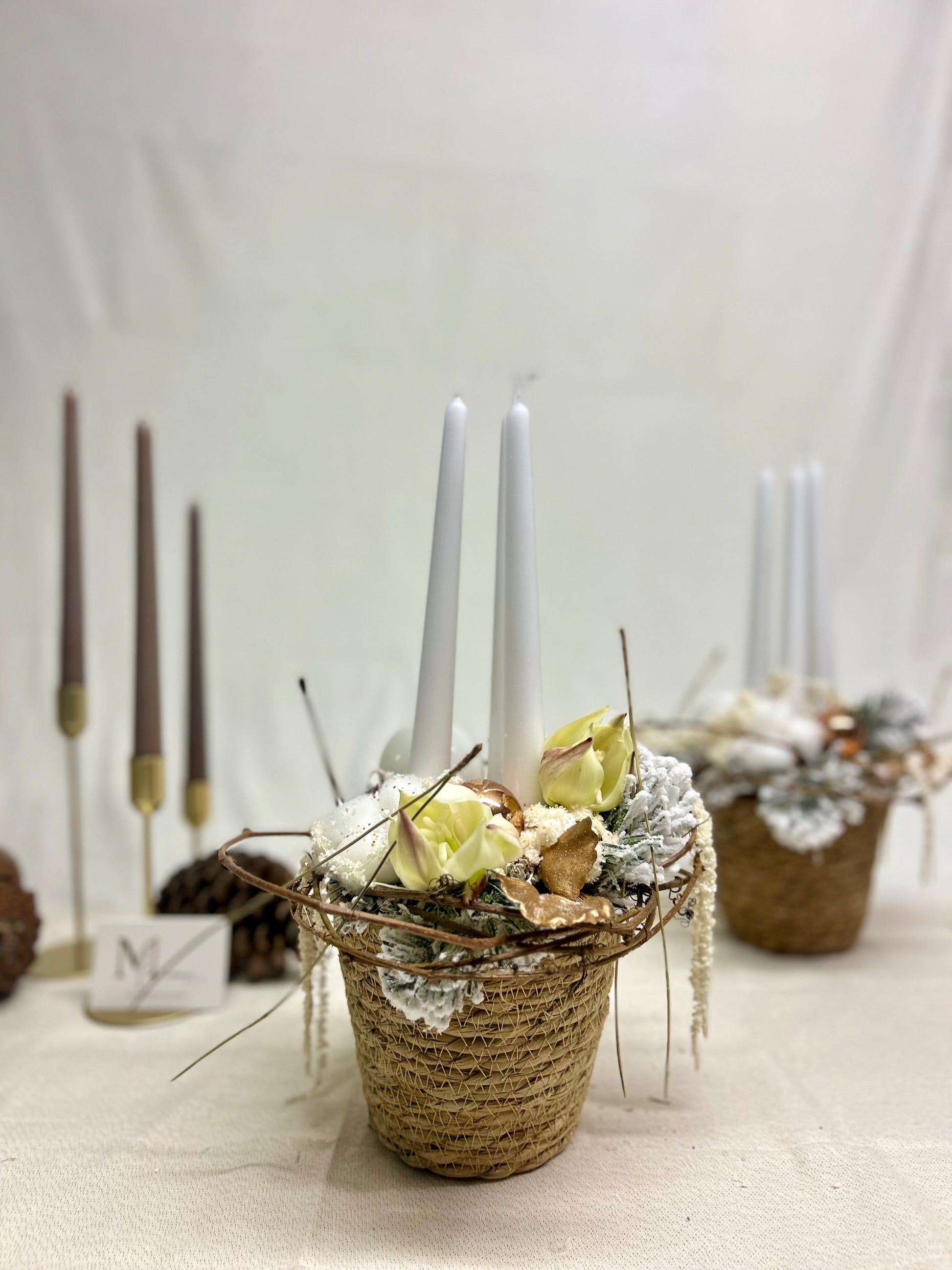 Centre de table panier blanc