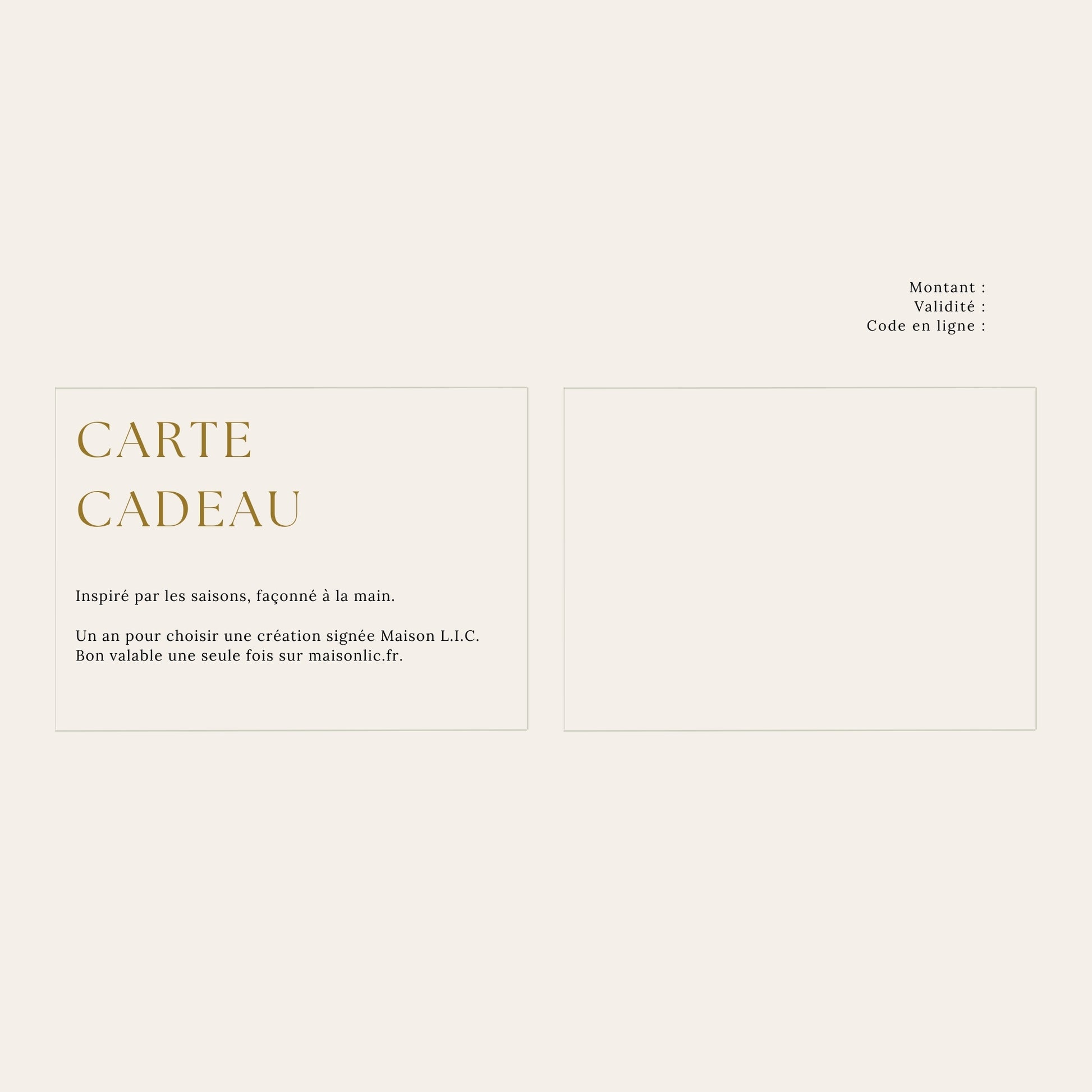 Carte cadeau Maison L.I.C