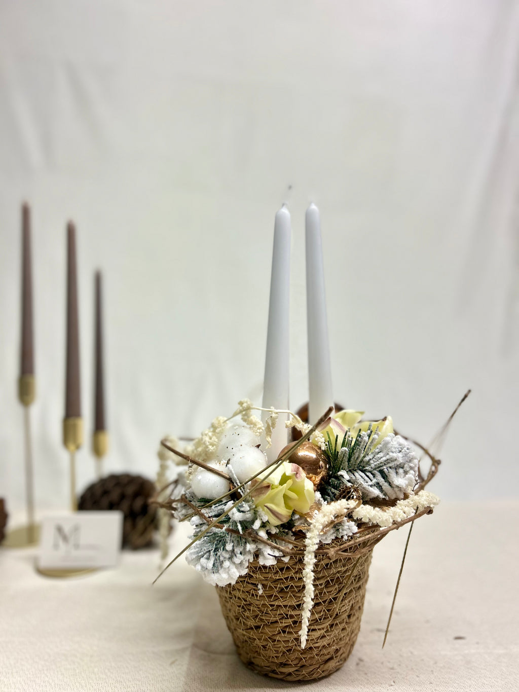 Centre de table panier blanc